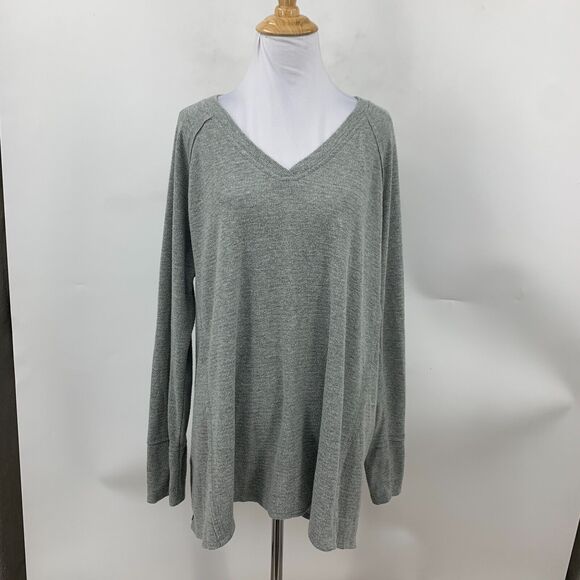 Wildfox Haley Sweater Womens XL Grey V Neck Raglan Brushed Waffle Knit Pullover - Picture 2 of 11